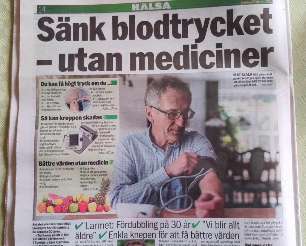 Artikel i Aftonbladet. Sänk ditt blodtryck - utan mediciner